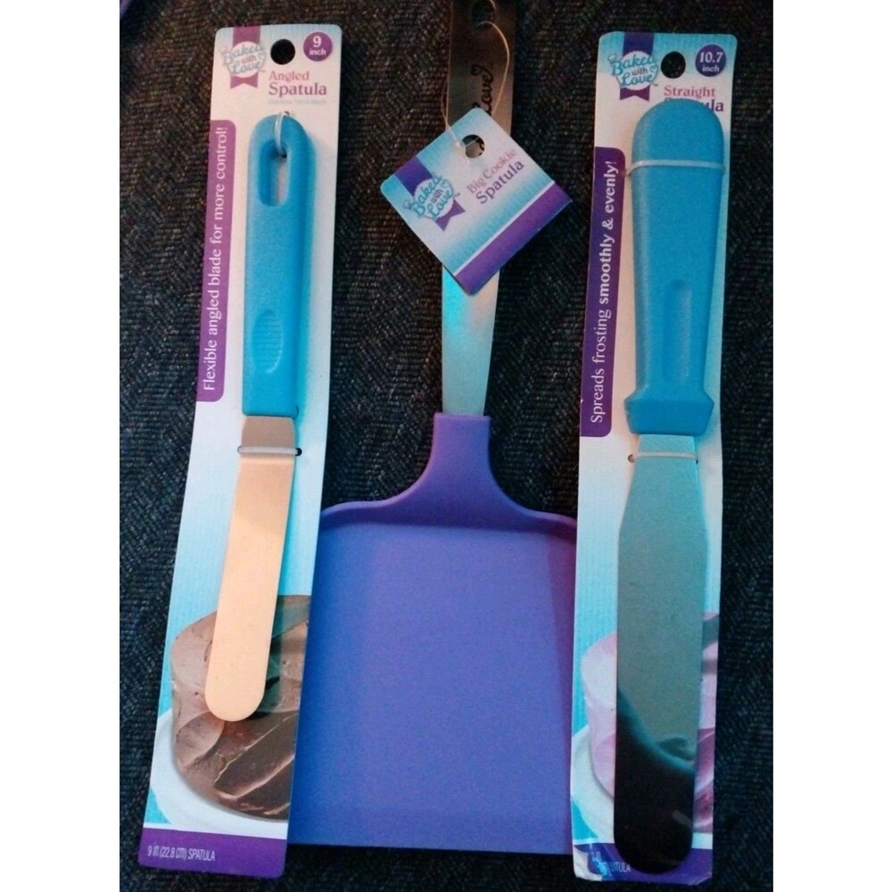 CAKE DECORATING Icing Spatulas (2) angled & straight & Big Cookie Spatula- New